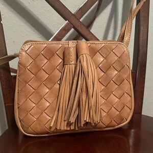 Tan Woven Leather Crossbody Bag